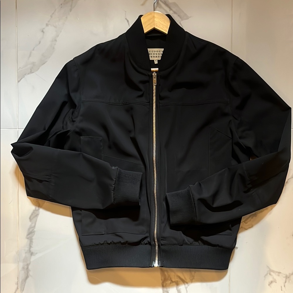 Maison Martin Margiela Black Bomber Jacket with Ribbed Details